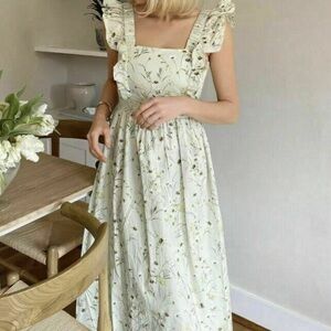 H&M Conscious Wildflower Tie Back Dress Green Floral Meadow